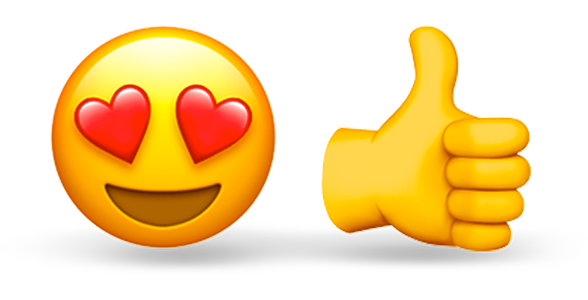 Two emojis. One of a smiley face with heart eyes and another of a thumbs up.