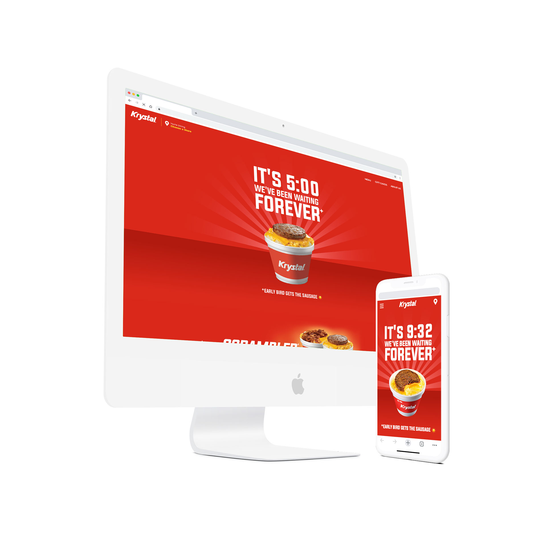 Desktop and mobile devices featuring the Krystal website.