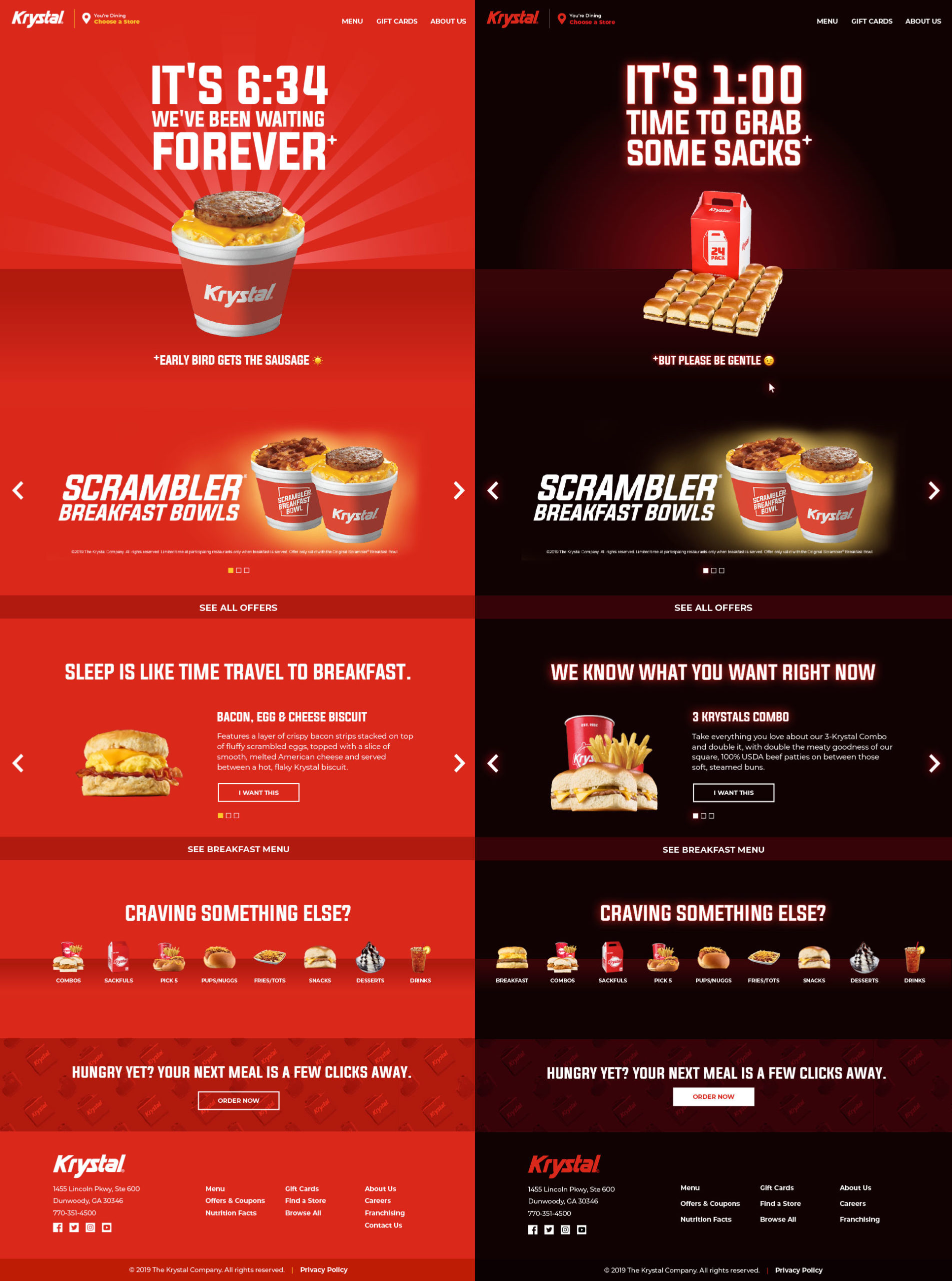 Image showcasing the day and night mode of the Krystal website.