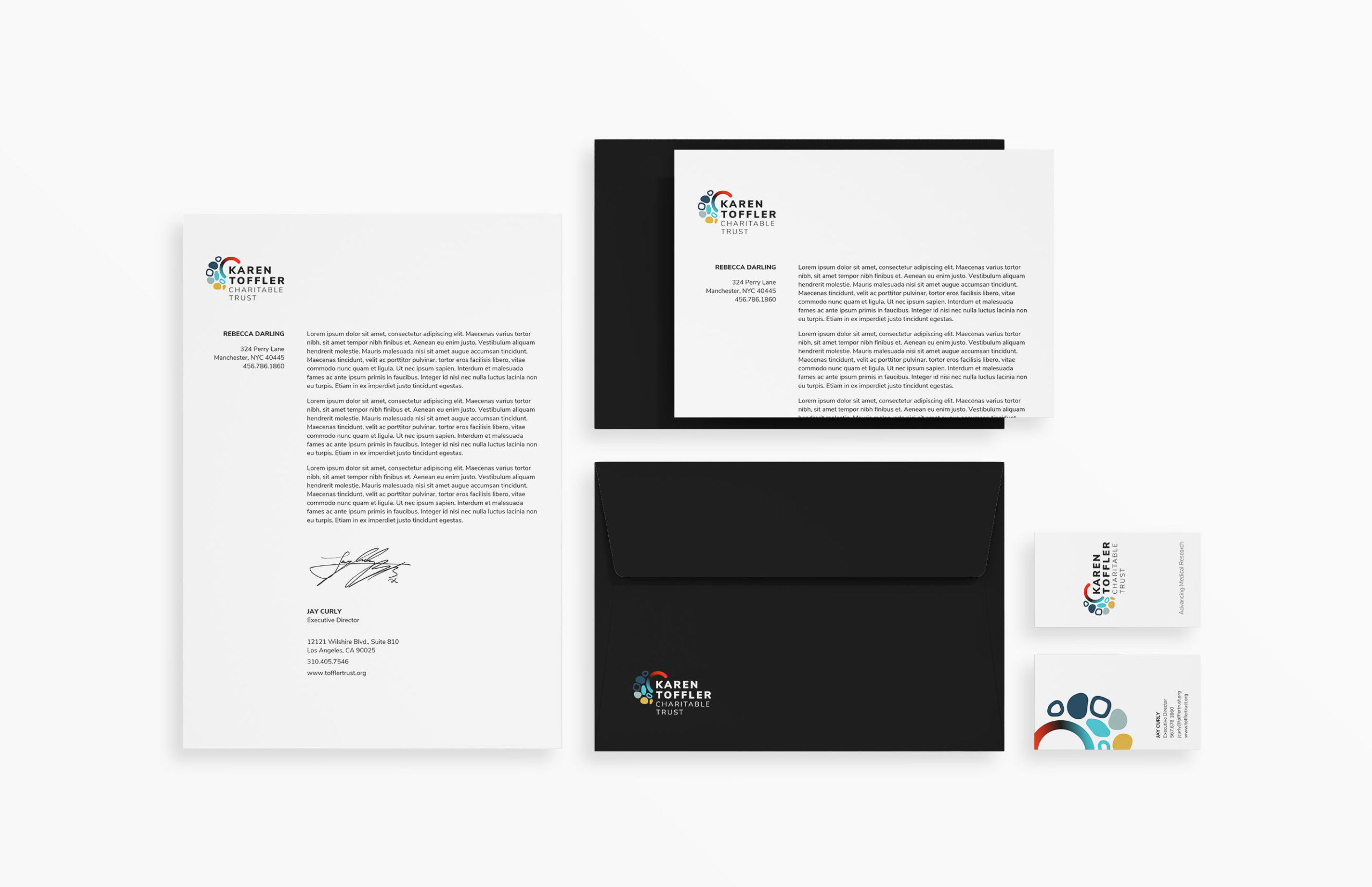 Branded stationary including business cards, letterhead and envelopes.