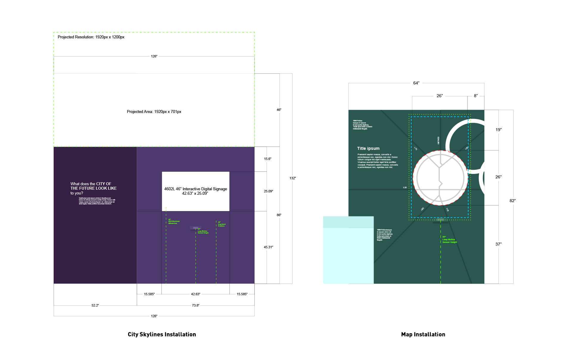 Schematics and measurements for two installations provided by Dragon Army to the client.