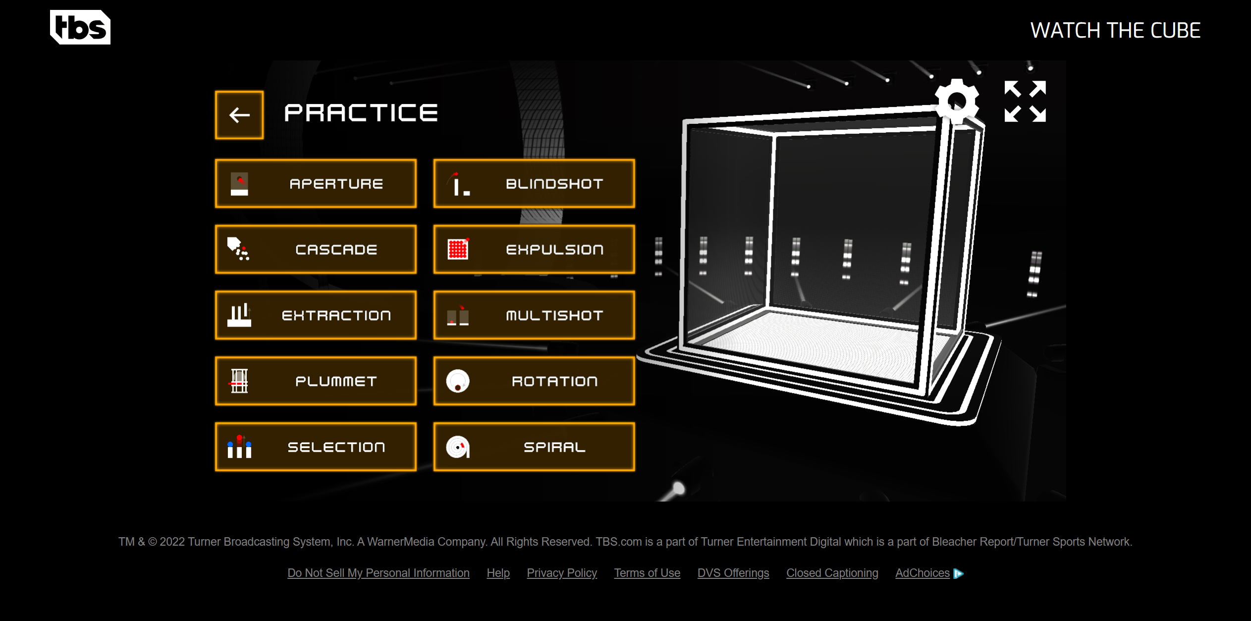 Game selection mode in The Cube web game with 10 different games to choose from.